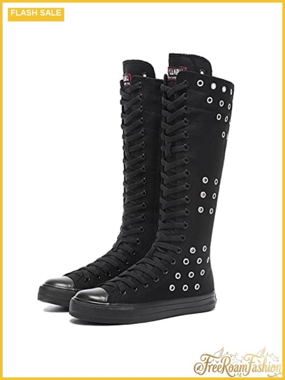 Canvas Knee High Lace Up Boots Casual Sneakers School Shoes Round Toe